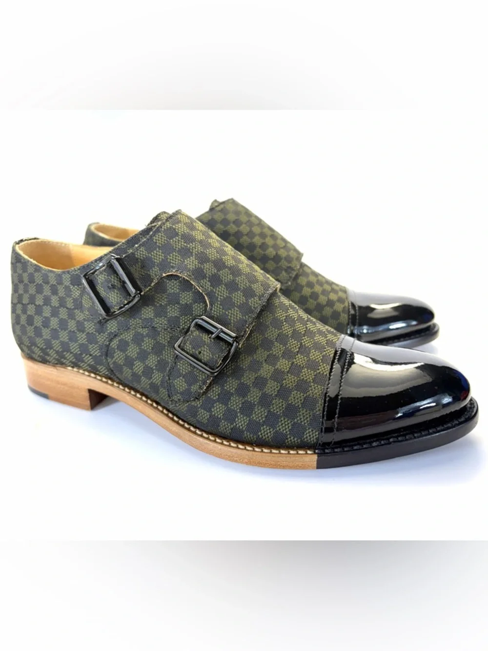 Office of Angela Scott/ Office of Us Monk  Strap Green Check Oxford Patent Toe